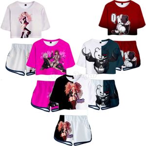 2 pçs danganronpa cosplay camiseta shorts define impressão 3d monokuma junko enoshima camisetas femininas meninas verão roupas esportivas c36m238