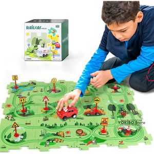 Intelligens Toys Logic Board Game for Kids Jigsaw Puzzle Toys Race Car Track Slot Rail Monetssori Education 231031