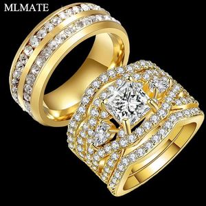 Eheringe Luxus Mode für Sie und Ihn Paar Herren Edelstahl Damen Infinity Princess Eternity Band Ring Set245u