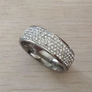 Qualidade superior completa 5 fileiras claro branco cristal jóias toda cor prata anéis de casamento de aço inoxidável feminino eua size257v