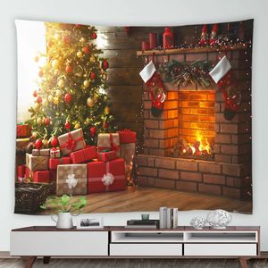 Julekorationer Xmas Tree Red Ball Retro Pise Pise Tapestry Year Holiday Party Backdrop Decor Wall Hanging Home Dorm Tapefrieses 231030