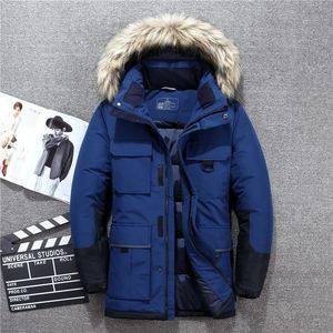 Homens Down Parkas Marca Down Jacket Homens Azul Preto Branco Gola De Pele Inverno Homens Jaquetas À Prova de Vento Grosso Inverno Quente Casaco Masculino Casacos -40 Graus 231031