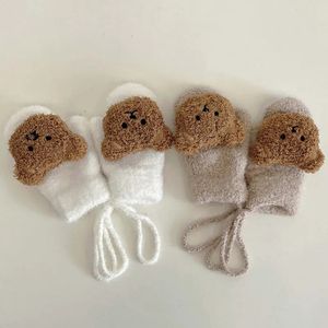 Guanti da dito per bambini 14Y Cartoon Bear Guanti da bambino Inverno caldo Bambini Guanti da bambina Guanti lavorati a maglia per bambini Bambino spesso Guanti da dentizione Handschoen 231031