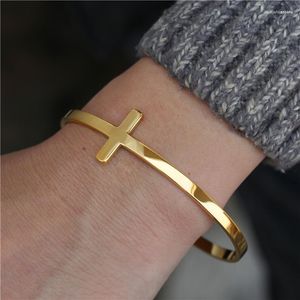 Bangle Stainless Steel Flat Cross Open And Bracelet For Woman Male Simple Fashion European Designer Punk Vintage Jewelry