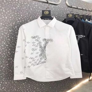 Primavera outono nova moda masculina camisas de grife branco preto fino manga longa camisa de trabalho casual importado paris roupas de marca fw266w