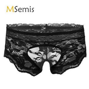 Women's Panties Mens Gay Sexy Underwear Sissy Erotic See-through Lace Crotchless Briefs T-back Thong Underpants Lingerie Nigh2088