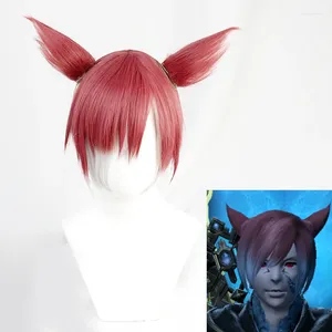 Dostarcza imprezowe Gurahatia FF14 XIV Remake Crystal Exarch Red Srebrny szary z ucha odporna na ciepło syntetyczne włosy halloweenowe czapkę peru