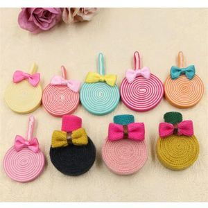 Hair Clips Wholesale 30PCs Ribbon Knot Bow Decorated Non Woven Fabric Rolling Lolipop Candy Button Patch Sticker Craft Ornament Accessories