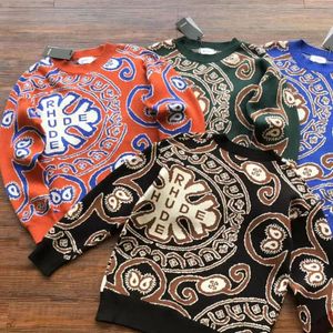 Jaquetas femininas vintage caju jacquard rhude suéter homens mulheres soltas camisolas de malha dentro tags homem casual roupas 231031