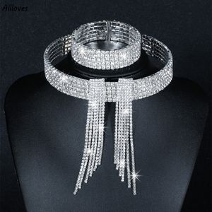 Classic Elegant Tassel Crystal Bridal smycken set African Rhinestone Wedding Halsbandör örhängen