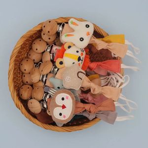 Pacifier Holders Clips# Drop Arrival Baby Linen Cotton Animal Wooden Chain Nipple Soother Dummy Holder 231031