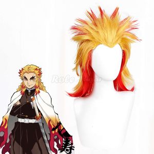 アニメの悪魔の殺人者：yaiba rengoku kyoujurou cosplay合成ウィッグ男性熱耐性繊維ポンテールヘアウィッグC37x63