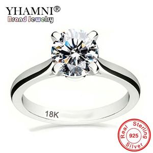 YANHUI Con certificato Solitario di lusso 2 0ct Zirconia Anelli di nozze con diamanti Donna Anello in oro bianco puro 18 carati Argento 925 ZR128277S