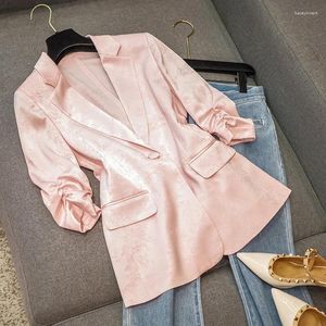 Ternos femininos 2023 formal jacquard ácido acético reto desenhar plissado sete partes manga ombro almofada blazer feminino commuter temperamento