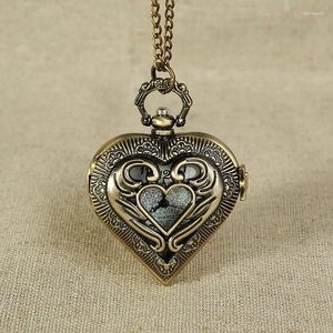 Pocket Watches Vintage Bronze Heart Shape Design Pendant Quartz Watch With Necklace Chain Leisure Men's Gift Clock Accessories