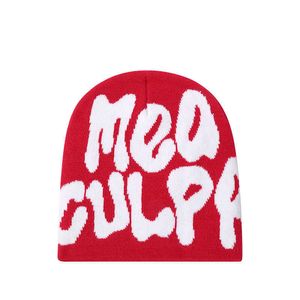 2023 Yeni Örgü Beanies Hat Erkekleri Kadın UNISEX MEA CULPA Y2K MEA CULPA Sıcak Hip Hop Alfabe Yaratıcı Yenilikçi Moda Sebeksiz Kapak Dışarıda Şapkalar 240222 15