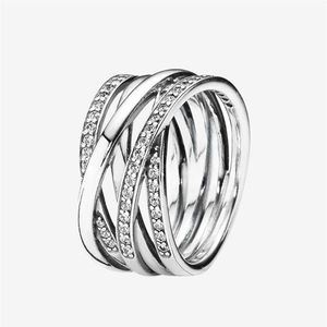 Autentisk 925 Sterling Silver Wedding Ring Women Cz Diamond Jewelry Sparkling Polished Lines Rings With Original Box2864