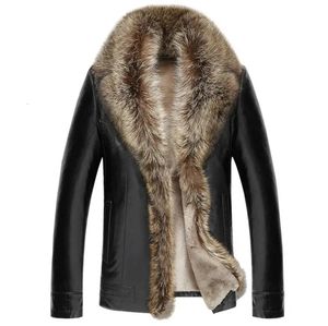 Pelle da uomo finto inverno uomo cappotti reali collari di pelliccia di cane procione giacca maschile spessa moto caldo motociclista M4XL 231031