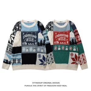 Tasarımcı Sweater Man için Kadın Örgü Karga Boyun Kadın Moda Mektubu Japon Retro Twist Noel Örgü Sweater Giysileri Külver Büyük Boy Siyah Top 23SS