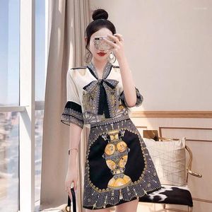 Work Dresses Noble And Elegant Suit Shirt Skirt 2023 Spring Summer Women's French Retro Short Two-piece Set Office Lady Korean