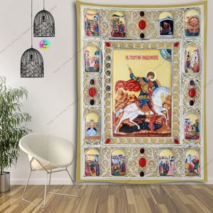 Decorações de Natal Ícone de Cristo Tapeçaria católica ortodoxa Jesus Ester Tapeçaria Pendurada na parede Boho Estética Quarto Quarto Decoração de fundo de Natal 231030