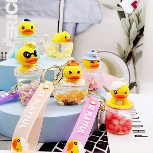 Little Yellow Duck Bubble Beads Keychain Exquisite Girl Heart Flowing Sand Bottle Pendant Car Bag Accessories Gift