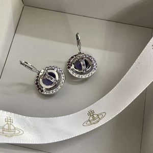 viviane Necklace Designer Viviennes Westwoods jewelry Full Diamond Gradient Purple Orbit Earth Planet Earrings for Women Light Luxury and Small Group Tem