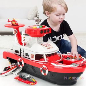 Diecast Model Kids Toys Simulation Track Inertia Boat Diecasts Toy Vehicles Music Story Light Ship Car Parking Boys 231030