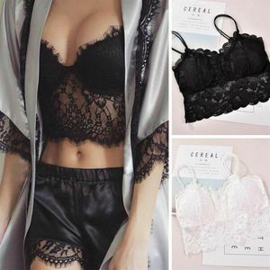 Sexy Women's Sleeveless Eyelash Lace Lingerie See-through Padded Vest Crochet Push Up Bra Tank Tops Bralette Bra Cami Crop To283W