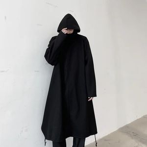 Мужское полушерстяное пальто, черный длинный осенне-зимний пуловер с капюшоном, шаль, простой свободный модный тонкий 231031