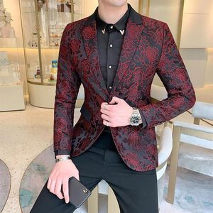 Męskie garnitury Blazery męskie Blazer luksus bal maturalny haftowane wino czerwony płaszcz z długim rękawem Homme Slim Fit Jackets243i