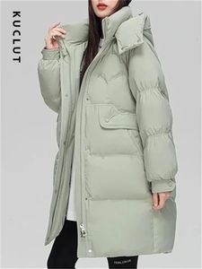 Mulheres para baixo parkas kuclut engrossar quente para mulheres outono inverno moda casacos com capuz longo casual zíper jaqueta de grandes dimensões 231031