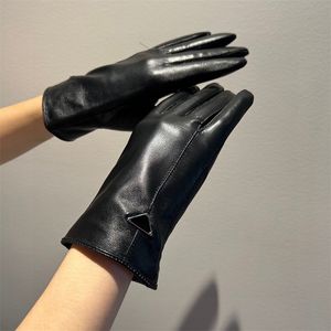 Premium Brand Designer Winter Leather Five Fingers Gloves Fleece Touch Screen Rex Cycling Cold-proof Thermal Sheepskin Sub Gloves