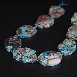 9-10st Strand Raw Blue Stone Agates Slab Nugget Loose Beads Natural Ocean Jades Gems Slice Pendants Smycken Making275o