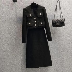 Work Dresses Autumn Fashion Small Fragrance Single Breasted Short Coat High Waist Mid Length Skirt Ladies Suit Korean Two Piece Set Big