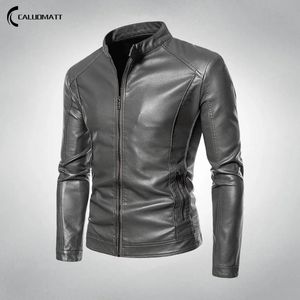 Herrläderfaux 2023 Herr Fashion Jacket Slim Fit Stand Collar PU Motorcykel Dragkedja Jackor Män Autumn och Winter Streetwear 231031