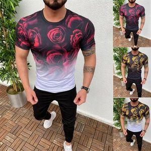 Mäns T-shirts toppsäljande produkt 2021 Summer Mens T-shirt Tryck 3D Flower Gradient Casual Short Sleeve Clothing245a