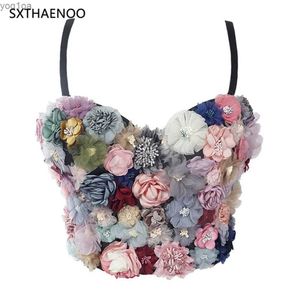 Camisoles Tanks SXTHAENOO Sexy Charming Applique Floral Corselets Women's Bachelorette Bustier Bra Cropped Top Party Wedding Bralette Vest L231031