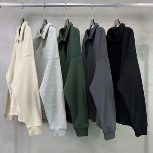 Autumn Winter Loose Turn-Down Collar Man Sweatshirts Solid Color Heavyweight Casual Streetwear Tops