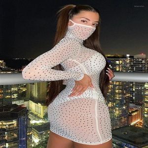 Casual Dresses Sexy Mesh See Through Party Club Black Sequin BodyCon Mini Dress for Women 2022 Summer Fashion Long Sleeve Street O271K