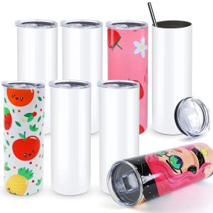 Stocked US/CA 25pcs/pack 20oz Sublimation Blanks Straight Tumblers Stainless Steel Vacuum Insulated Car Mugs with Straw Lids 10.31