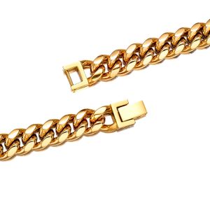 8mm-14mm Hip Hop Stainless Steel Miami Cuban Link Chain Necklace Full 5A Zircon Clasp 18K Gold Plated Accessories Jewelry Set