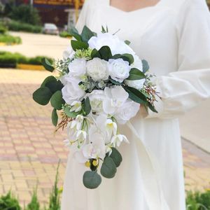 Bröllopsblommor brud bukett brudtärna vattenfall blomma vintage rose äktenskap parti levererar lyxig