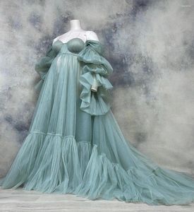 Casual Dresses Arrival Green Maternity Po Shoot Robes Puff Sleeves Off The Shoulder Gowns Babyshower Dress Custom
