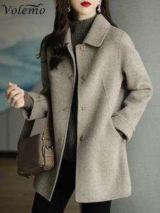 Cappotto da donna in misto lana misto lana Slim Fashion Office Lady colletto quadrato cappotti invernali monopetto per donna Cappotto nero tascabile a vita larga 231030