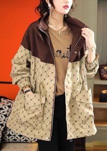 23F designer trench coat women autumn F plaid Panelled zipper long sleeve Drawstring waistband womens jacket coats