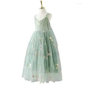 Abiti da ragazza Flower Girls Farfalla Abito lungo in tulle per matrimonio Bambini Costume da ricamo incrociato sul retro Abbigliamento casual Abito da festa adorabile Boho Chic