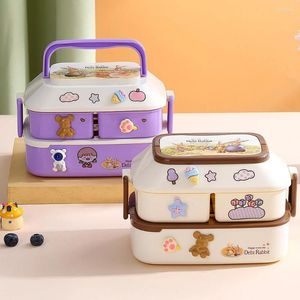Dinnerware Kawaii Portable Lunch Box For Girls School Kids Plastic Picnic Bento Microwave With Compartments Storage Containers