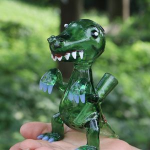 Narghilè in vetro di dinosauro verde Bong Bubbler Heady Recycler Tubi dell'acqua Olio Dab Rig con giunto da 14 mm