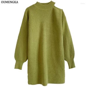 Maglioni da donna Autunno Inverno Dolcevita Pullover Donna lunga Mezza spalla scoperta Maglione allentato coreano Donna lavorata a maglia Pull Femme Top